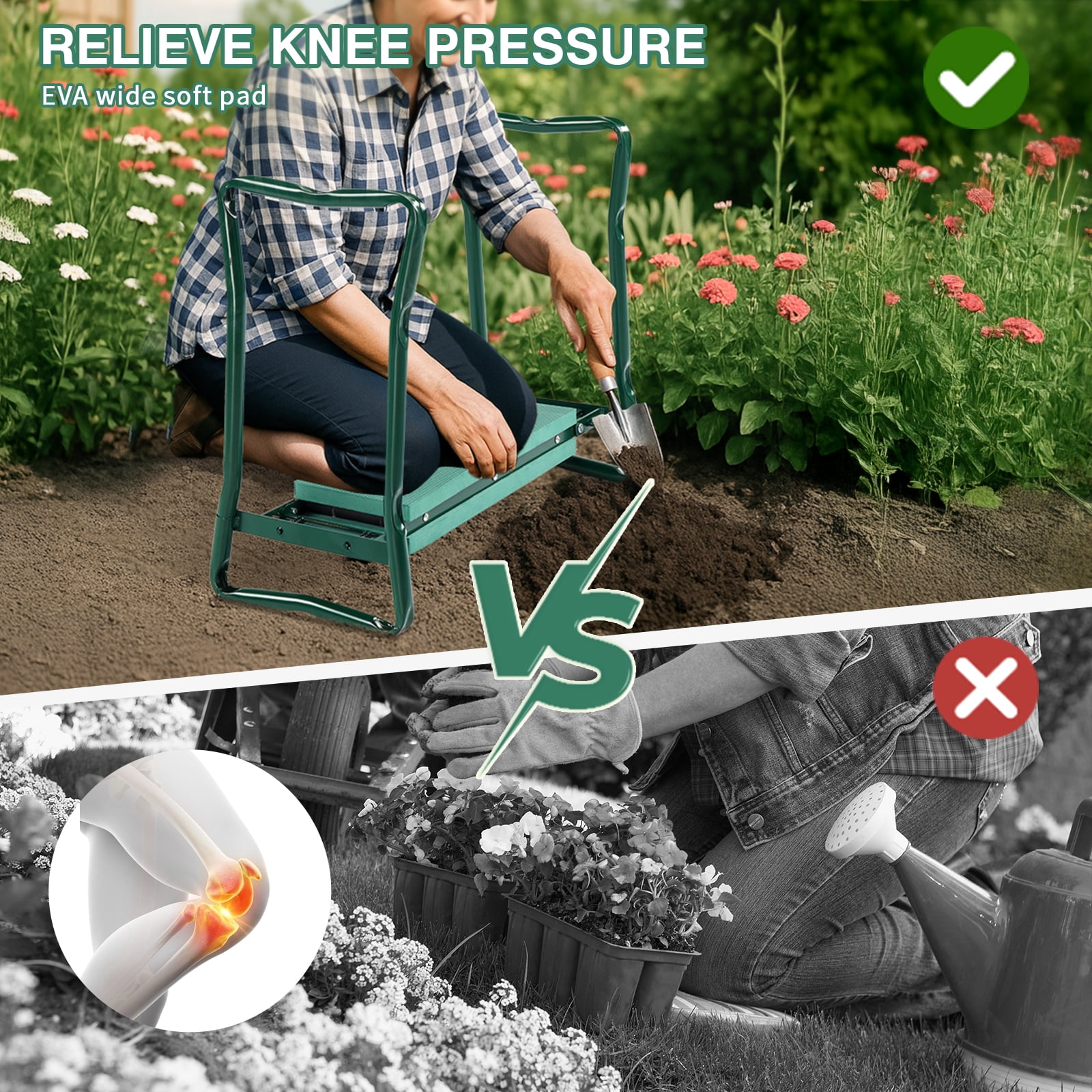 BAYUELSWU Garden Kneeler and Seat, Foldable Kneeling Chair, Heavy Duty Widened Gardening Bench with Thick Kneeling Pad Portable for Seniors, Family Gardeners (Green)