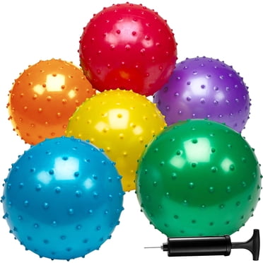 7-Inch Knobby Balls for Kids - (Pack of 6) Bulk Sensory Balls and Spiky Massage Stress Balls for Toddlers, with Pump, Fun Bouncy Toddler Balls Party Favors, Stocking Stuffers
