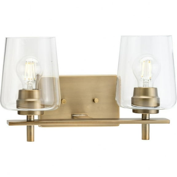 Progress Lighting Calais 2-Light Wall Sconce, Vintage Brass, Clear Glass Shade