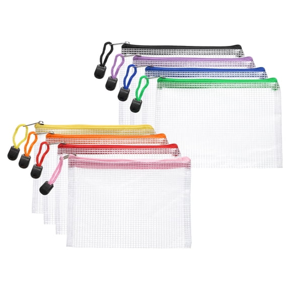 Uxcell 8pcs Mesh Zipper Pouch Bags A6 7" x 4.7" Plastic Waterproof Mesh File Bag Clear Document Zipper Pouches for Classroom Home Travel Office Supplies Organization, 8 Colors