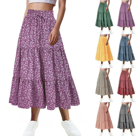 TTUHYWXI Womens Casual High Waist Tie Paisley Print Long Maxi Skirt with Pockets (Orange, M)