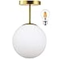 thumbnail image 3 of Globe Semi Flush Mount Ceiling Light Fixture Globe Ceiling Light Milk Glass Matte Gold Finish Contemporary Mid Century Modern Lighting for Hallway Living Room Kitchen Bedroom Storage(Bulb Included), 3 of 4