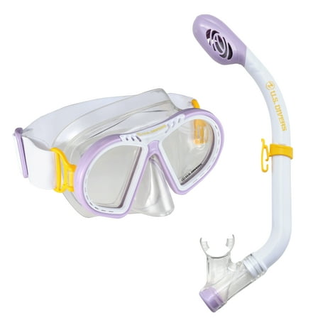 U.S. Divers Toucan Jr Kids Snorkeling Combo Ages 6  (White & Purple) Mask and Snorkel Included
