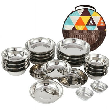 22-Piece Set for Outdoor Adventures & Self-Driving Tours Stainless Steel Camping Dinnerware
