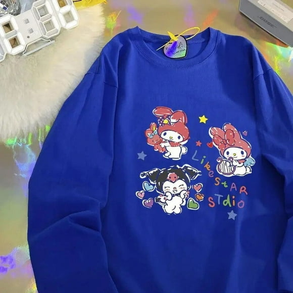 Sanrio Hello Kitty Cute Printed Hoodie Women Soft Loose Round Neck Long Sleeve Sweater Shirt Sweet Top Couple Anime Sweatshirts HOEMLIN