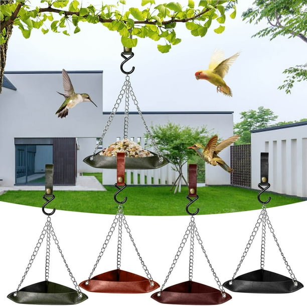 Cesta de alimento de cuero para aves con gancho exterior • 7,7x7,7,7x1,6 pulgadas • Fácil de limpiar y desmontar • Decoración de jardín y patio
