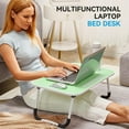 thumbnail image 3 of Folding Lap Desk, 23 Inch Portable Wood Green Laptop Bed Desk Lap Desk with Cup Holder, for Working Reading Writing, Eating, Watching Movies for Bed Sofa Couch Floor, 3 of 10