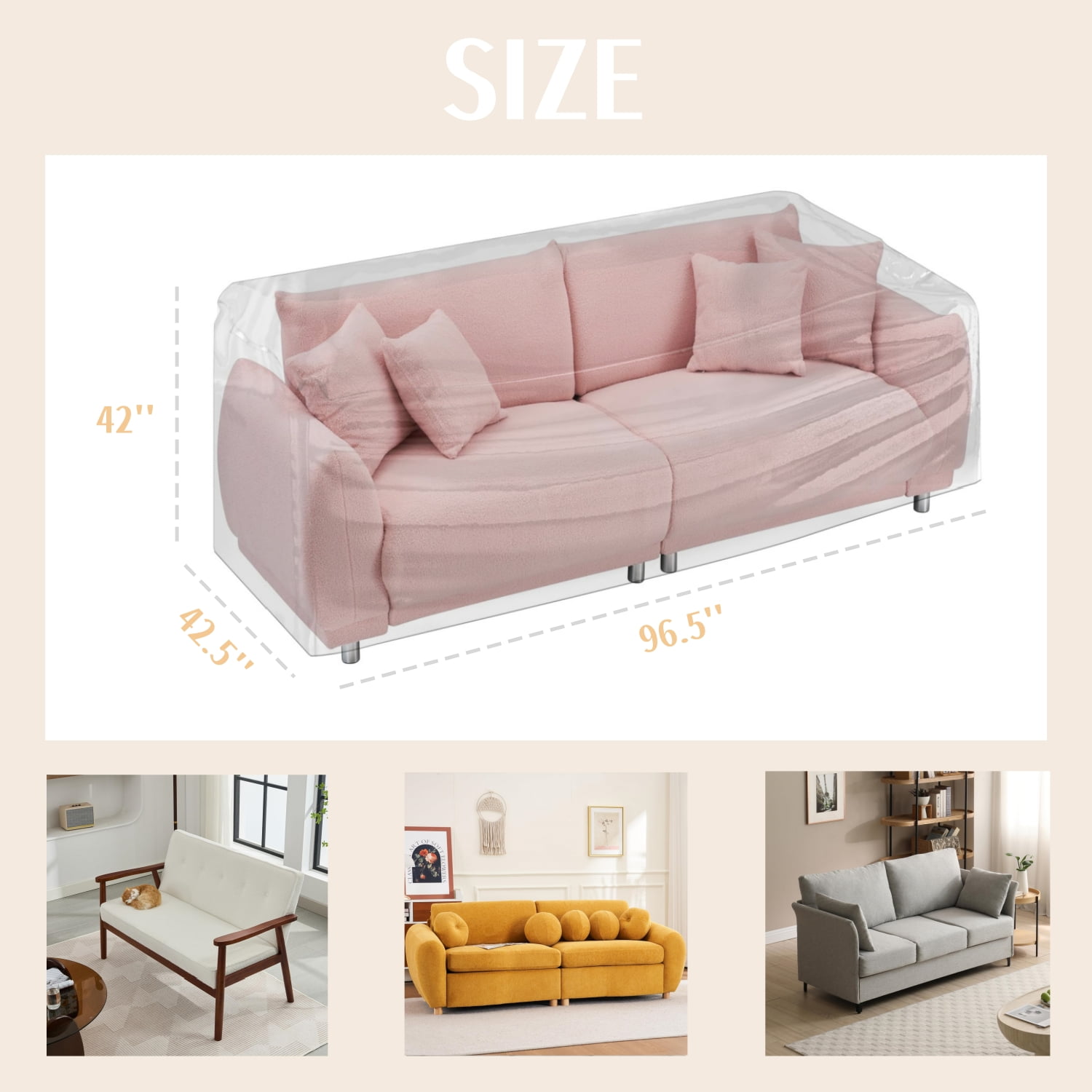 Plastic Clear Sofa Cover - Waterproof Transparent Couch Protector for Storage and Moving, Non-Slip & Tear-Resistant PVC Plastic,96.5" x 42.5" x 42"