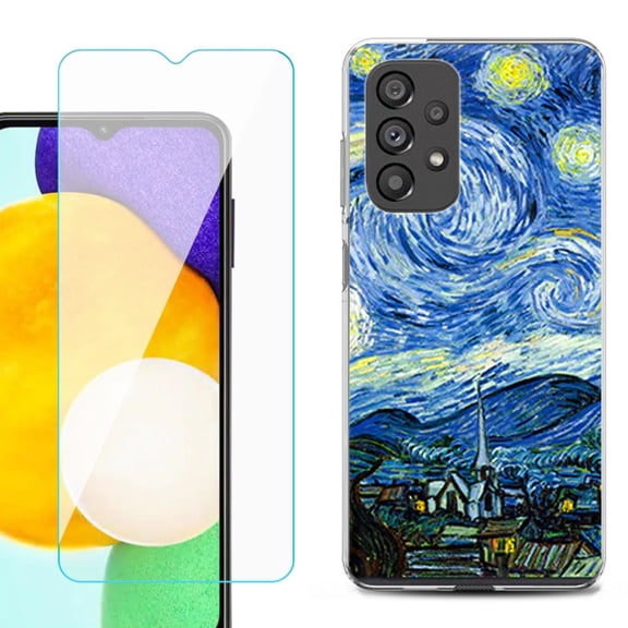 Slim-Fit Gel TPU Phone Case for Samsung Galaxy A23 5G, with Tempered Glass Screen Protector, by OneToughShield ® - Starry Night Paris