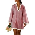 thumbnail image 3 of Zpzdpjkx Women's Summer Casual Striped Tunic Dress, V-Neck Long Sleeve Scalloped Beach Cover-Up, 3 of 10