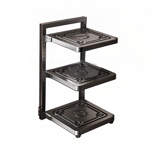 Adjustable 3 Tier Carbon Steel Pot Rack Space Saving Kitchen Organizer With Multi Shelved Storage Under Sink Organizer Easy To Assembles