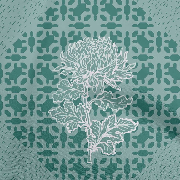 oneOone Cotton Poplin Dark Teal Green Fabric Asian Japanese Floral Geometric With Flowers Sewing Material Print Fabric By The Yard 42 Inch Wide