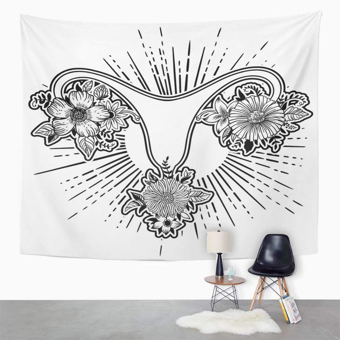 XDDJA Beautiful Reproductive Organs Flowers Uterus Womb Major Sex Wall Art Hanging Tapestry Home Decor for Living Room Bedroom Dorm 60x80 inch