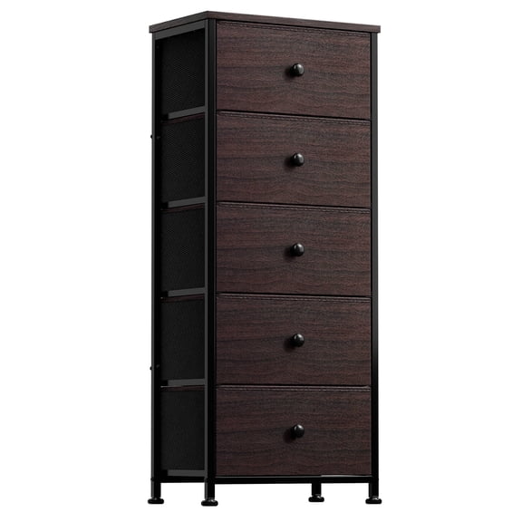 GUNAITO 5 Drawer Dresser for Bedroom Tall Narrow Chest of Drawers Fabric Storage Dresser for Adults,Brown