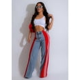 thumbnail image 5 of Women'S Patchwork High Waist Wide Leg Jeans Color Block Denim Straight Leg Trendy Trousers Blue Denim & Red M, 5 of 9