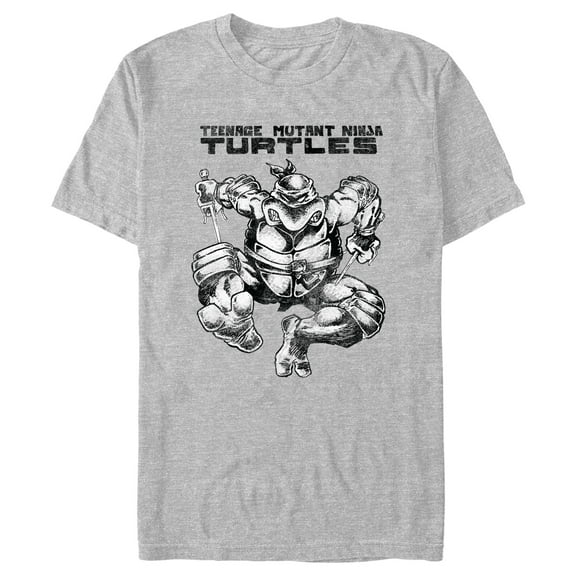 Men's Teenage Mutant Ninja Turtles Black-and-White Raphael Sketch  Graphic Tee Athletic Heather Medium