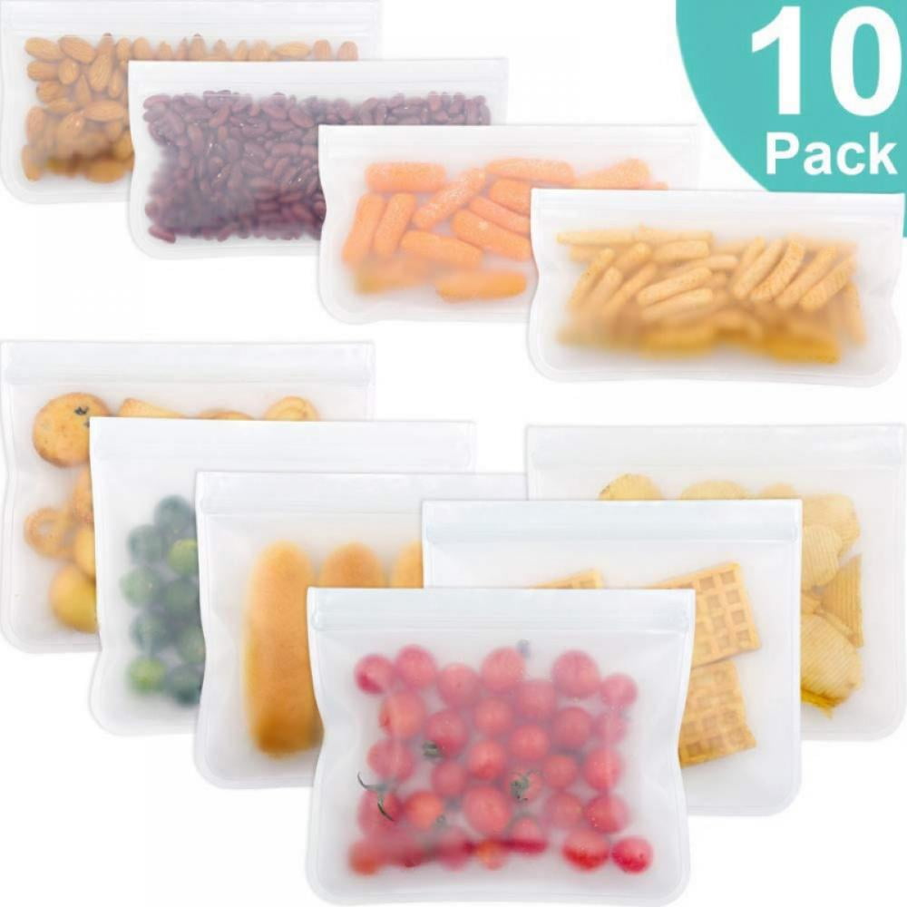 10PCS Reusable Food Storage Silicone Bags Leak-Proof Fresh Ziplock Produce Bags 
