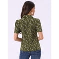 thumbnail image 3 of DARING DIVA Women's Floral Short Sleeve V Neck Blouses S Olive Green, 3 of 6