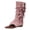 Pink, variant on Womens Fringe Lace up Knee High Boots Flat Gladiator Caged Low Heeled Tassel Sandals Party Prom Flip Flops White Size 7