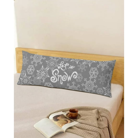 Grey Snowflake Throw Pillow Cover,Seasonal Winter Christmas Let-It-Snow Rectangle Decorative Pillow Case Protector Soft Cushion Cover Lumbar Pillowcase for Couch Sofa Bedroom Car Decor 20x54 Inch