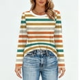 thumbnail image 5 of Women T Shirt Round Nenk long Sleeve Casual Striped Print Tees Women Clothes Top Loose Fit, 5 of 5