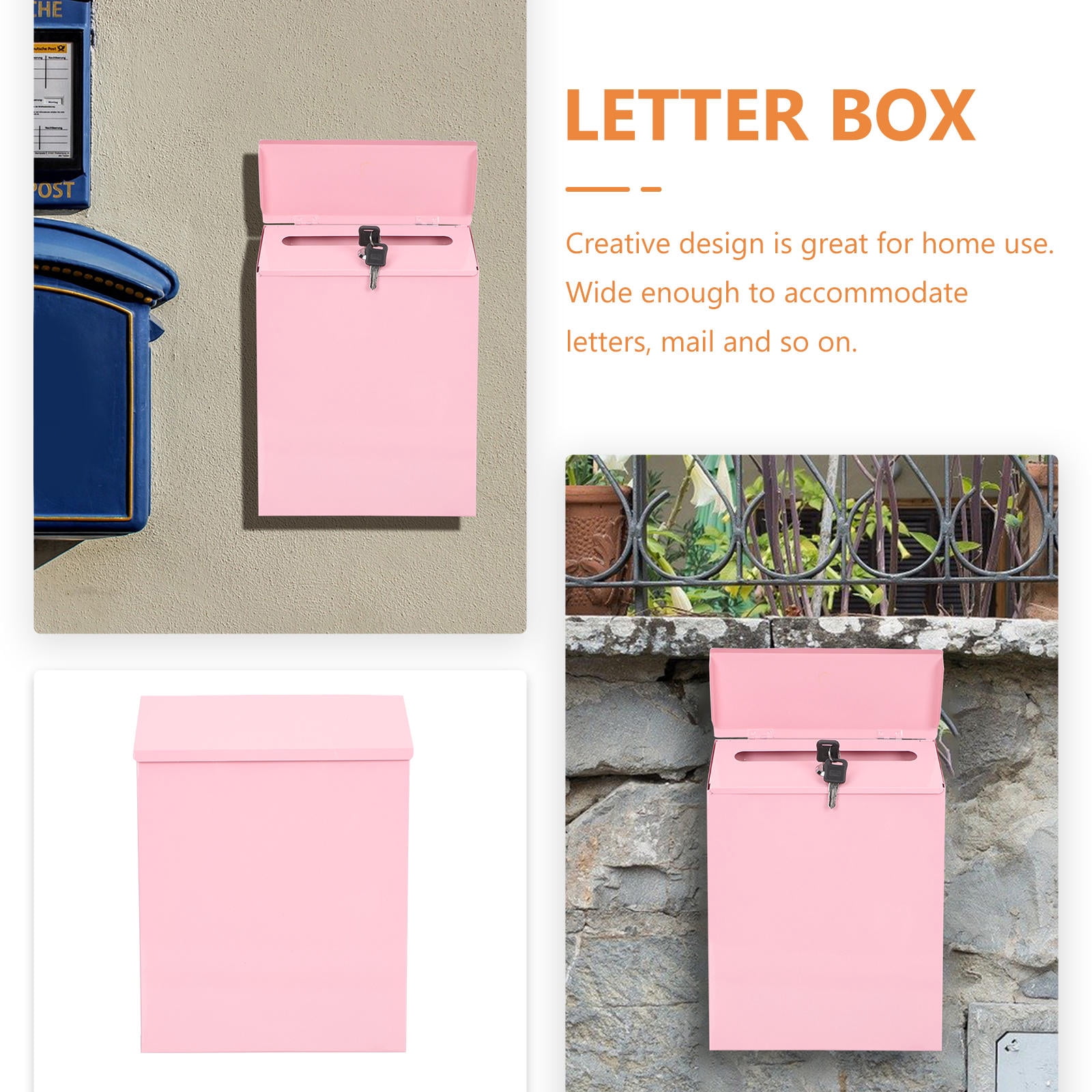 Pawsdot Practical Pink Metal Mailbox Large Capacity for Home Storage