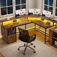 thumbnail image 5 of KWUXIN L Shaped Gaming Desk with Drawers, 67" Reversible Computer Desk with Power Outlet & LED Strip, Corner Desk with File Cabinet & Monitor Stand, Home Office Desk,Brown, 5 of 10