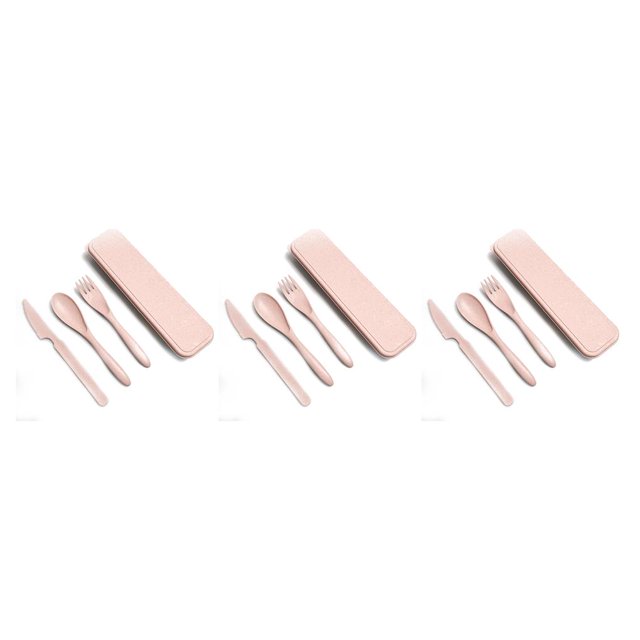 ZheElen Tableware Set Washable Solid Color Children Flatware Kit Indoor Outdoor Holiday Dinnerware with Storage Case Pink 3Set