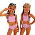 thumbnail image 3 of CCRFTGI Swimsuits for Child Girls Size 7 Two Piece Sets Swim Vacation Bathing Suits Beach Holiday Striped Bikini Set Cute Summer Girls Clothes Swim Suit Kids Bikini Hot Pink 2-3 Years, 3 of 9