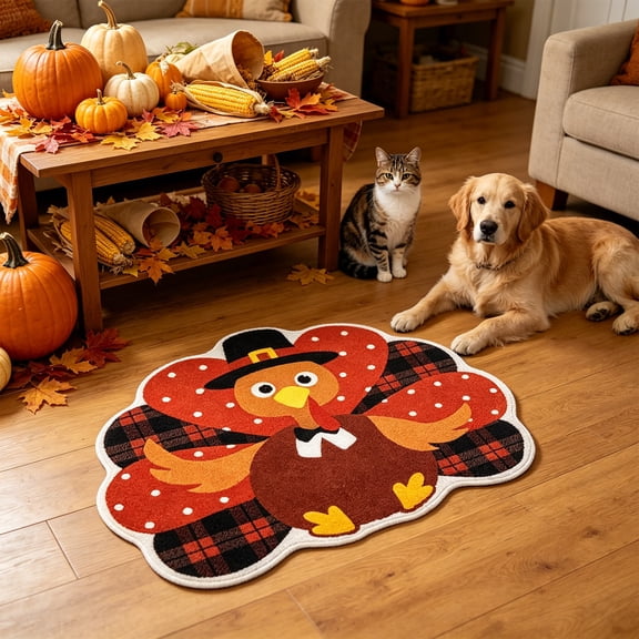 Zynviq Chicken Area Rugs 31.5" X 19.7" Thanksgiving Throw Rug Polyester Novelty Washable Orange Small Rug for Bedroom