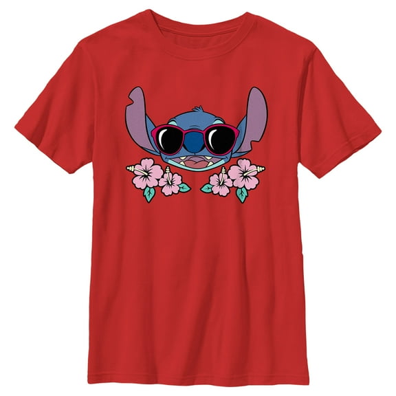 Boy's Lilo & Stitch Red Sunglasses Stitch Graphic Tee Red Small