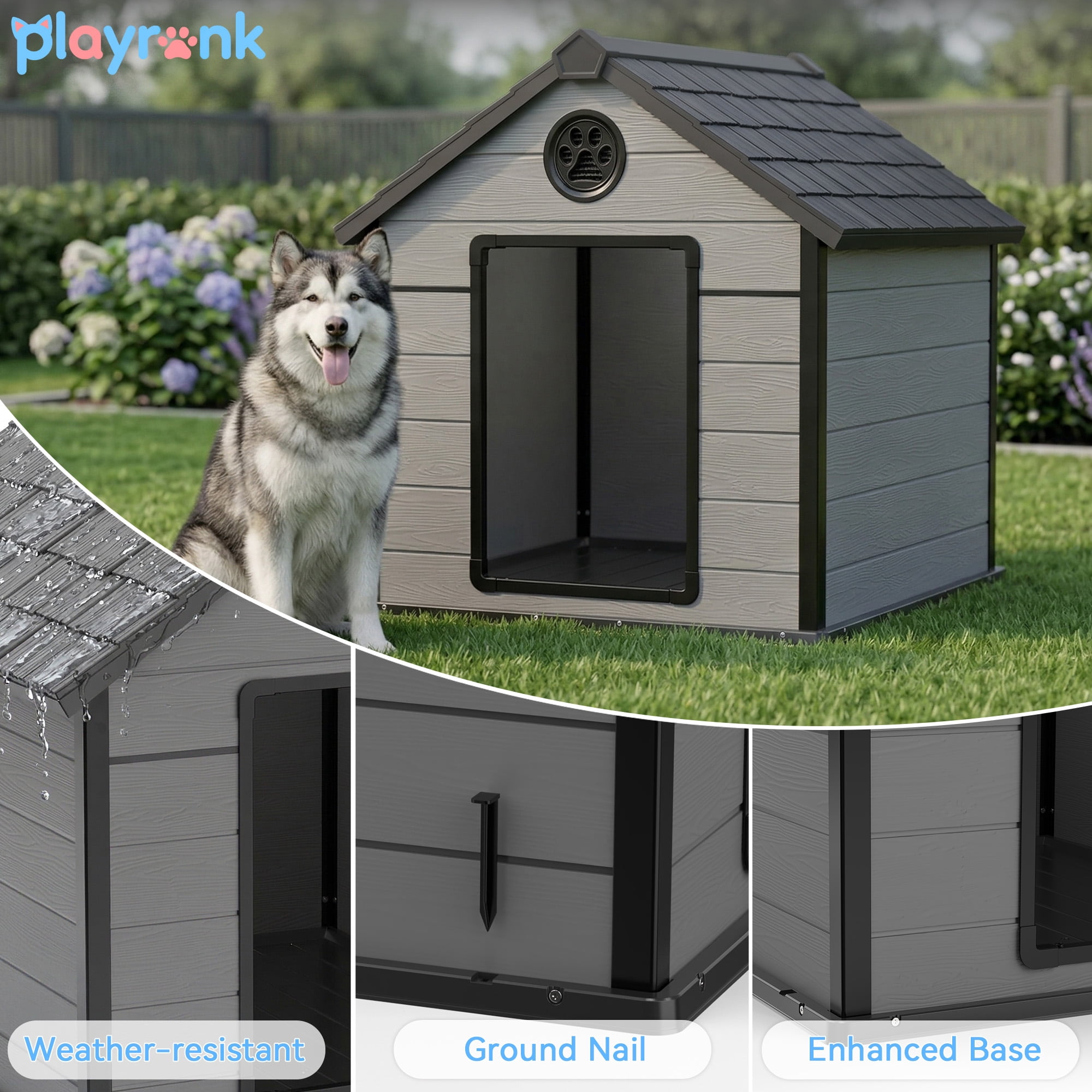 Joxxoaa All-Weather Insulated Dog House for Medium to  Large Dogs, Waterproof Outdoor Dog Kennel with Ventilation, Durable ResinPet Shelter for Backyard Patio, Easy to Clean.Father's Day Gift