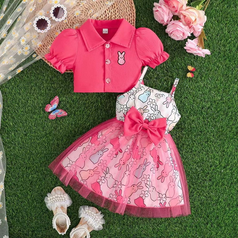cute toddler easter dresses Girls' Dresses Toddler Baby Girls Easter Bunny Print Short Sleeve Tutu Dress  and Jacket 2 Piece Set Girls Skirt Red 12 Months-18 Months