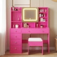 thumbnail image 5 of Zimtown 47" Vanity Desk with Charging Station, Makeup Table with 5 Drawers, Built-in Storage Shelves and 3 Color Lights, Dressing Table Set, Pink, 5 of 11