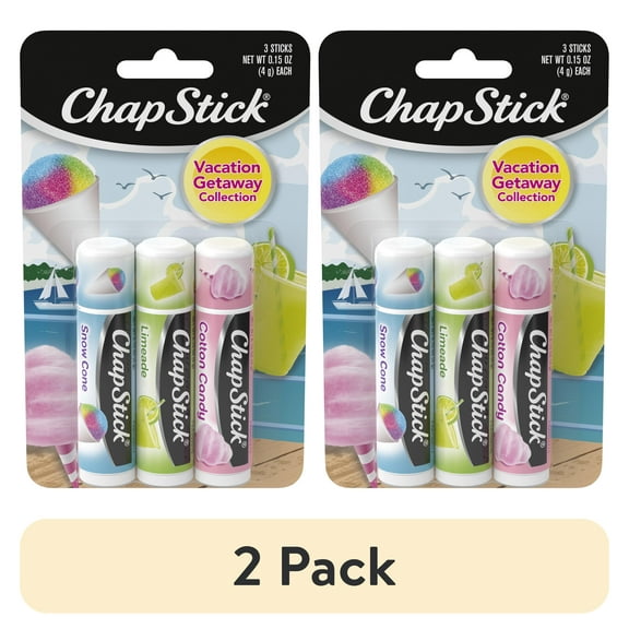 (2 pack) ChapStick Lip Care Set, Vacation Getaway Collection 3-Pack – Snow Cone, Limeade, Cotton Candy Lip Balm, 0.15 Oz Ea