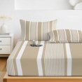 thumbnail image 6 of Twin Sze Fitted Sheet Set - Brown Stripe 2 Piece Bedding Sets 16" Deep Pocket Fitted Sheet with 1 Pillowcase, Beige Striped Modern Minimalist Geometric Lines Brushed Microfiber Hotel Bed Sheets, 6 of 9