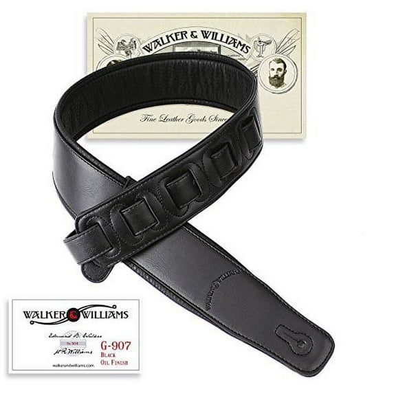 Walker & Williams G-907 Black Leather Guitar Strap with Padded Glove Leather Back