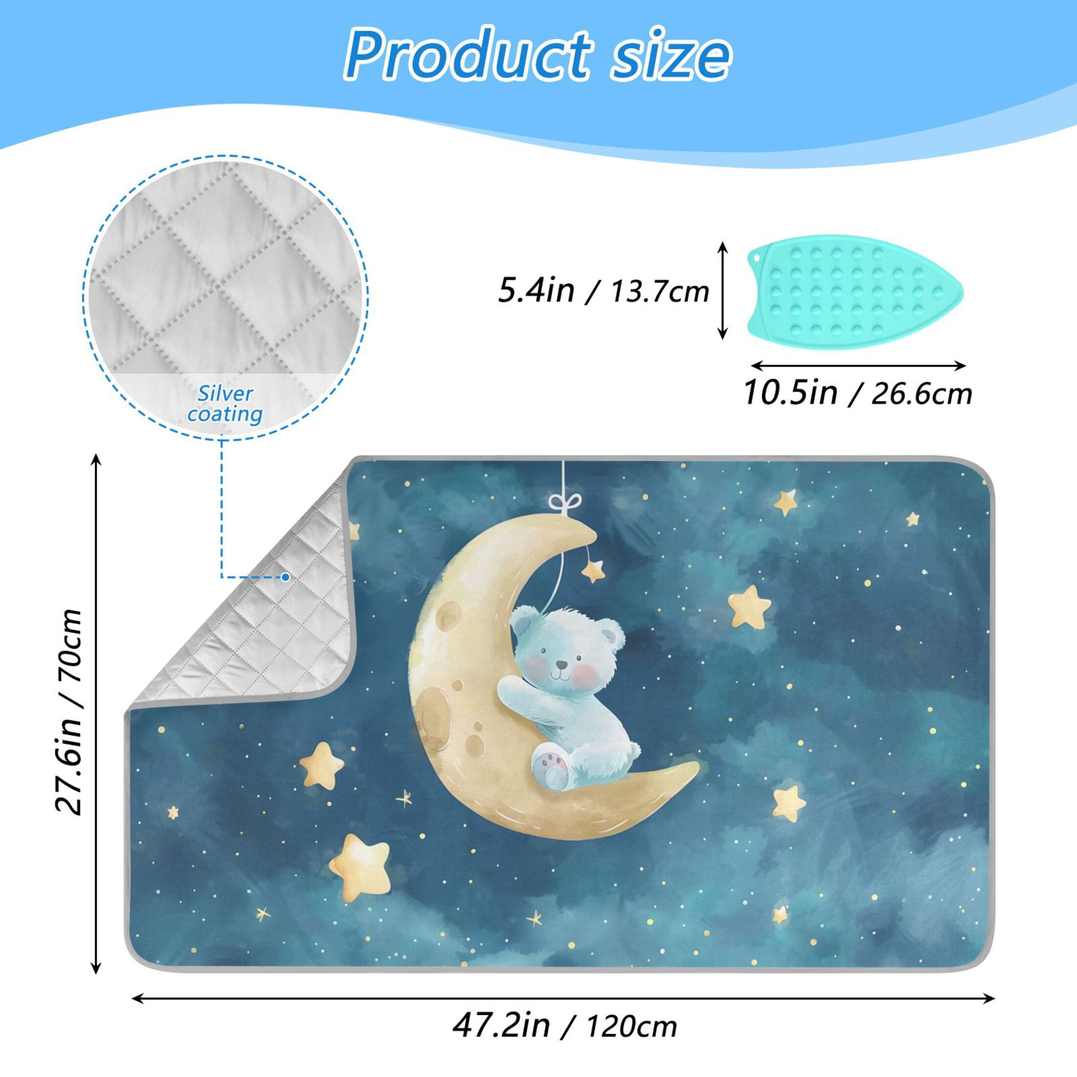Bear Hug The Moon Stars Ironing Mat Blanket Portable Travel Ironing Pad Heat Resistant Pad 47.2" x 27.6”