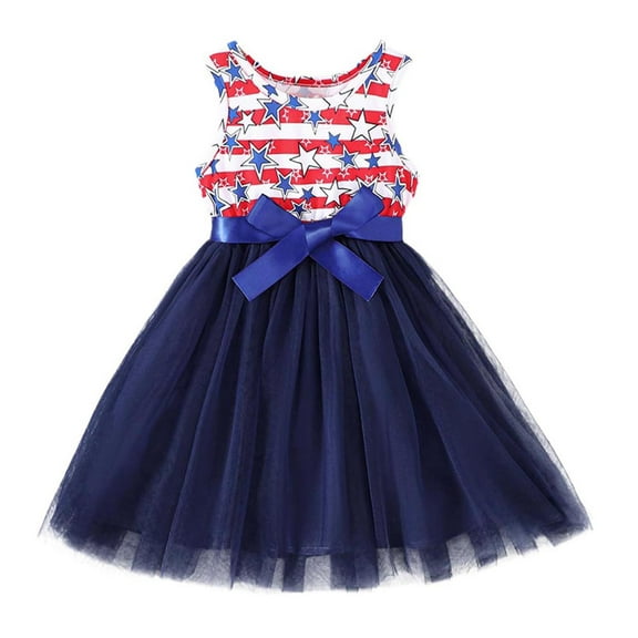 Ketyyh-chn99 American Flag Dress for Girls Toddler Girl 4th of July Dress Independence Memorial Day Outfit Sundress American Flag Kid Star Strip Clothes Blue,2-3 Years