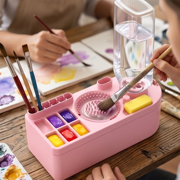 Portable Brush Cleaner Water Circulation Paint Cleaner with Storage, Spill Proof, Painting Studio