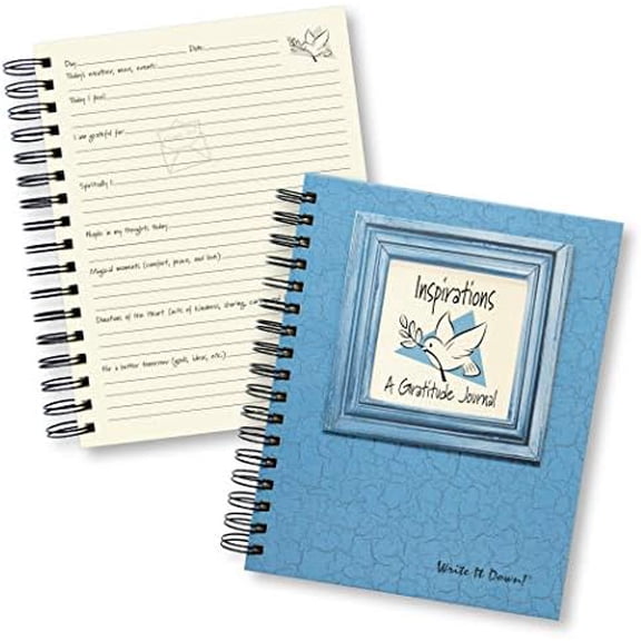 series by Journals Unlimited, Guided Journal, Inspirations, A Gratitude Journal, Full-size 7.5"x 9", Blue Hard Cover, Made in USA$$Office