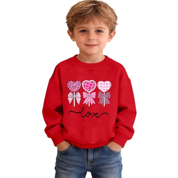 Valentines Day Boys Sweatshirt Long Sleeve Graphic Print Crew Neck Casual Pullover Top for Kids Red 3 Years-4 Years