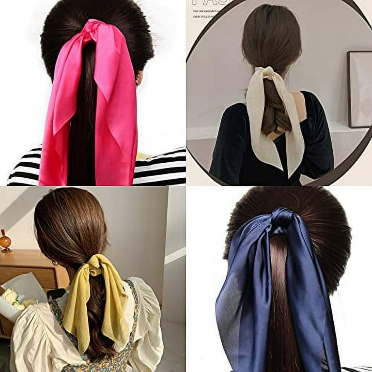 3PCS Hair Scarf Scruncheis for Women Knotted Bow Hair Ties Elastic Bands Satin Hair Ribbon Scrunchy Red Ponytail Holder for Women and Girls Navy