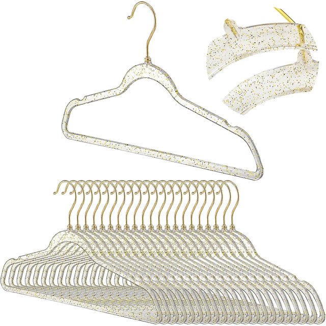 20 perchas de acrílico transparente TANGJMXG con purpurina doradas antideslizantes