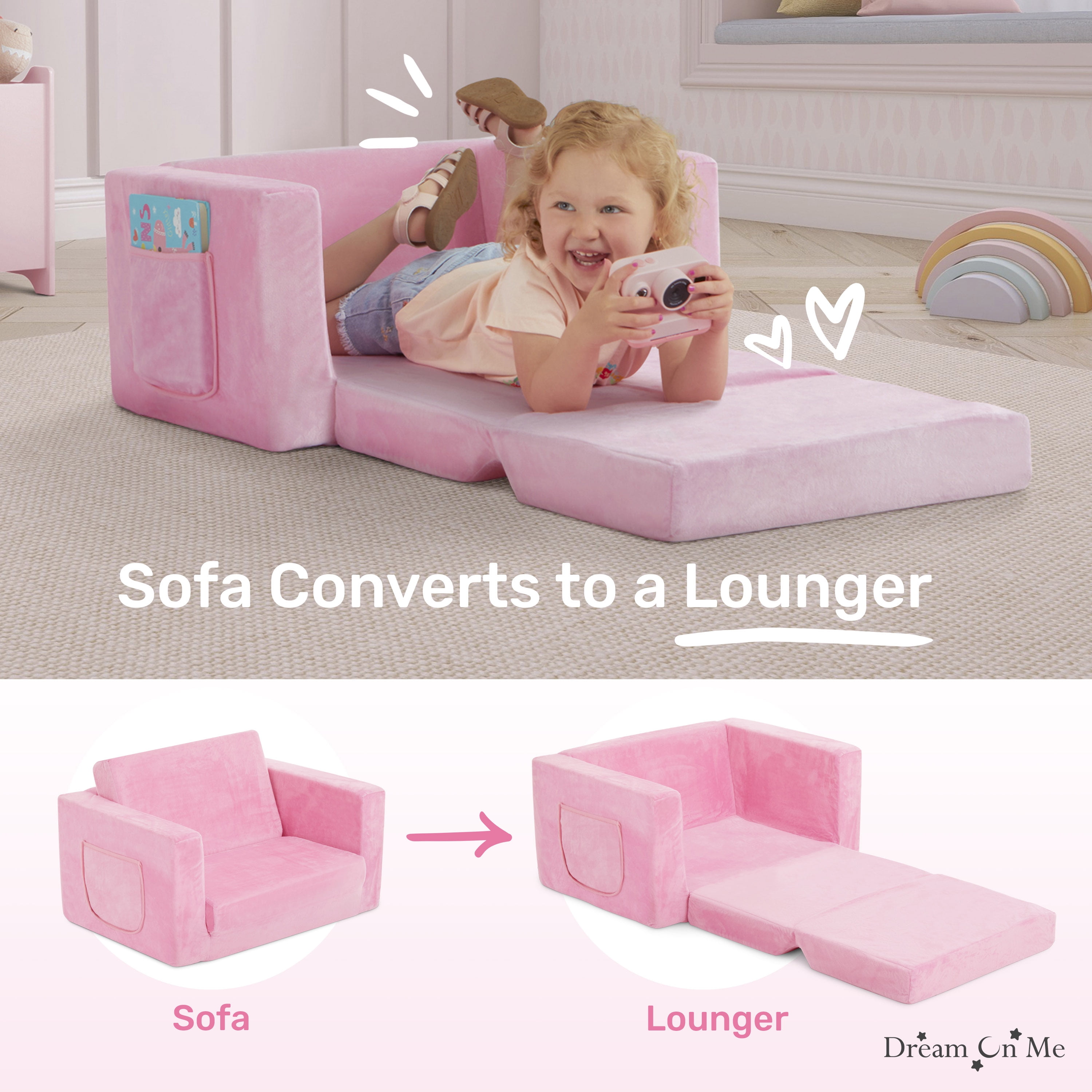 Dream On Me Nestle Kids Single Flip Out Sofa, Pink
