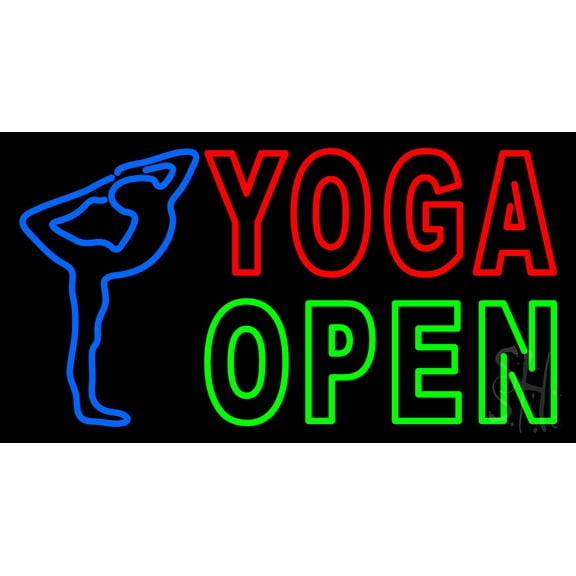 Yoga Open LED Neon Sign 20 x 37 - inches, Black Square Cut Acrylic Backing, with Dimmer - Bright and Premium built indoor LED Neon Sign for Spa interior decor and storefront.