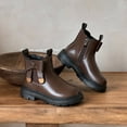 thumbnail image 3 of Girls Chelsea Boots Cute Bow Side Zipper Slip on Platform Waterproof Leather Fall Winter Ankle Booties Brown 11.5 Little Kids, 3 of 5