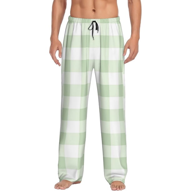 Fotbe Pistachio Green Checkboard Pantalones de Pijama para Hombre, Pantalones de Dormir, Pantalones de Casa con Cintura Ajustable y Bolsillos-XX-Large