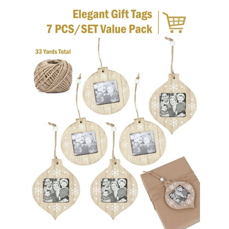 Cute Diy Christmas Gifts LaRibbons 6Pcs Christmas Ornaments DIY Wooden Photo Frame Gift Tags for Christmas Decor with 100Ft Jute Twine ()