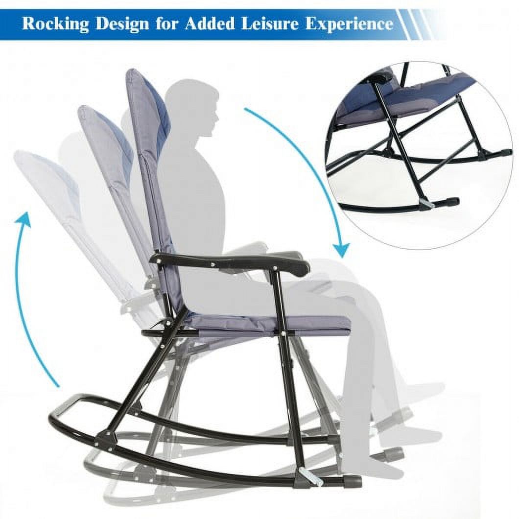 3 Pcs Outdoor Folding Rocking Chair Table Set with Cushion-Blue - image 2 of 3